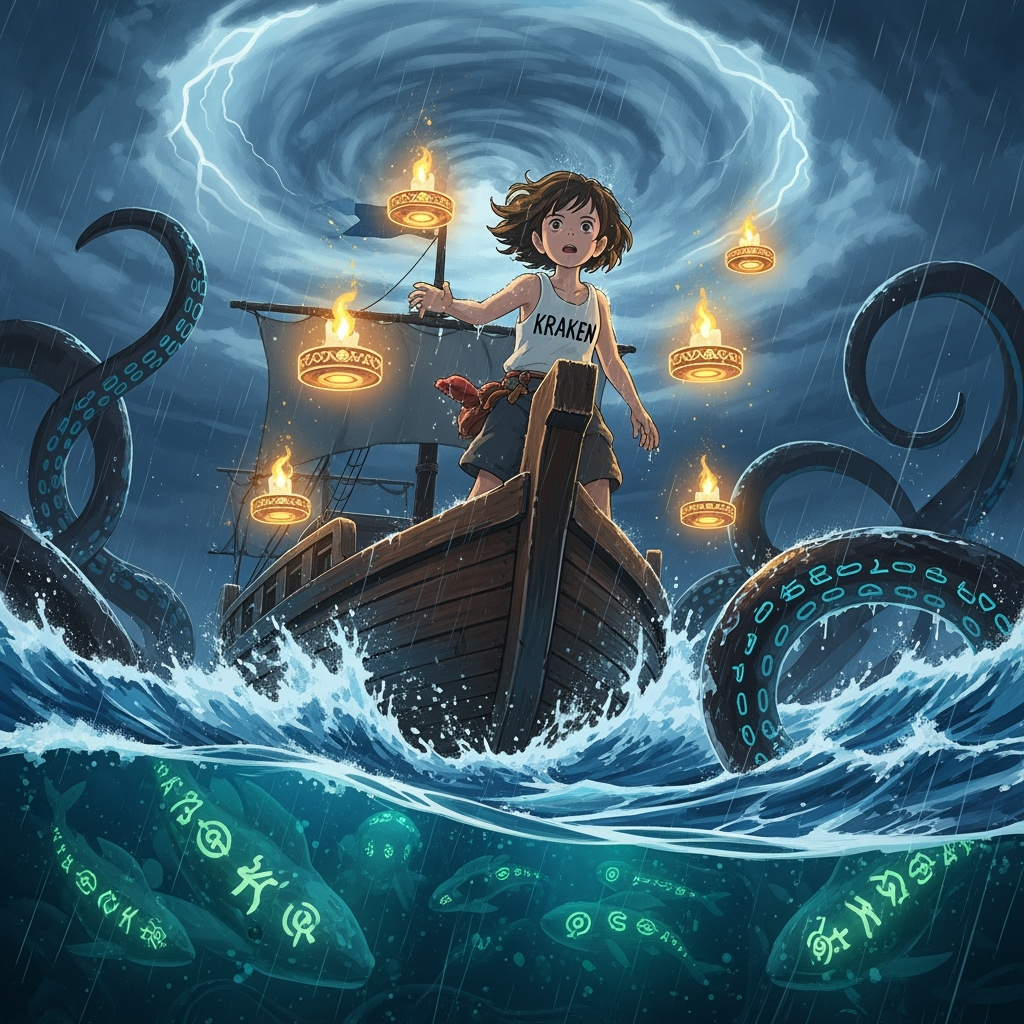 Kraken logo in Ghibli style